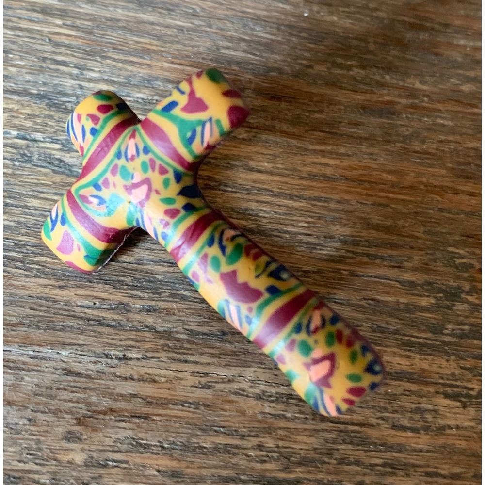 Vintage Retro Y2K Boho Millefiori Polymer Clay Cross Pendant Multi Color